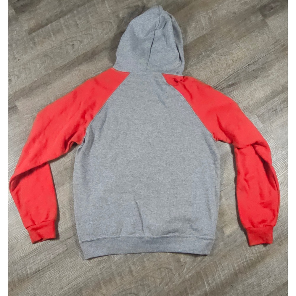 Jerzees NuBlend Mens Medium Hoodie Gray Red Raglan Pullover‎ Sweatshirt M